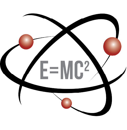 Epic Marketing's secondary atom logo with e equals m c squared displayed in the center
