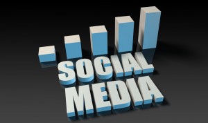 Social media graph chart in 3d on blue and black