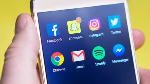 business cellphone open to social media apps